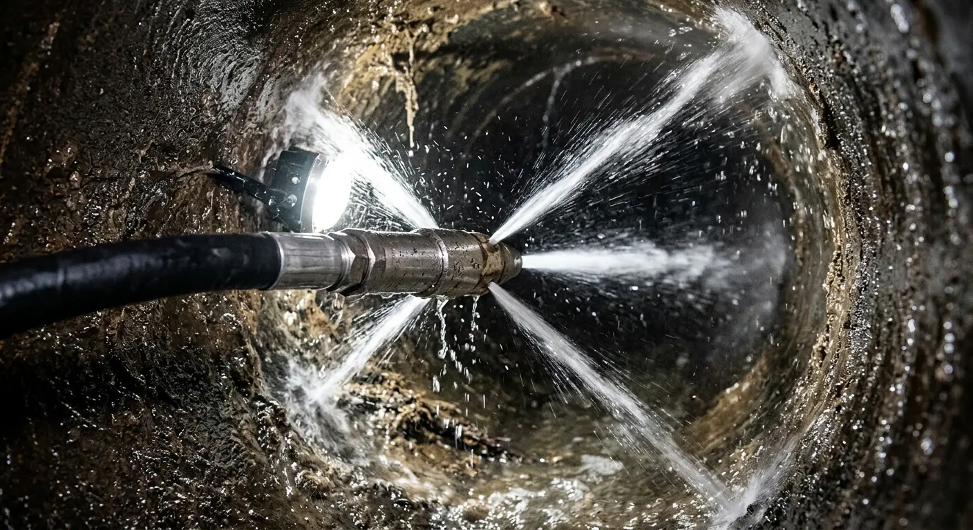 High-pressure hydro jetting nozzle cleaning sewer pipe for Sewer Cleanout in Alsip